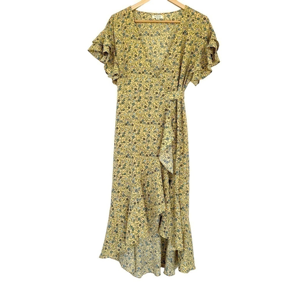 Max Studio wrap maxi dress with short sleeves, ruffles